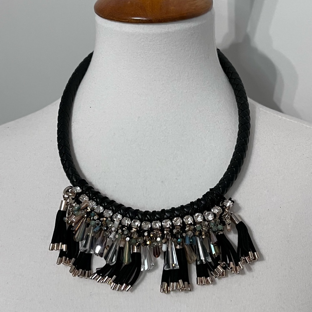 Banana Republic Black Leather Collar Necklace